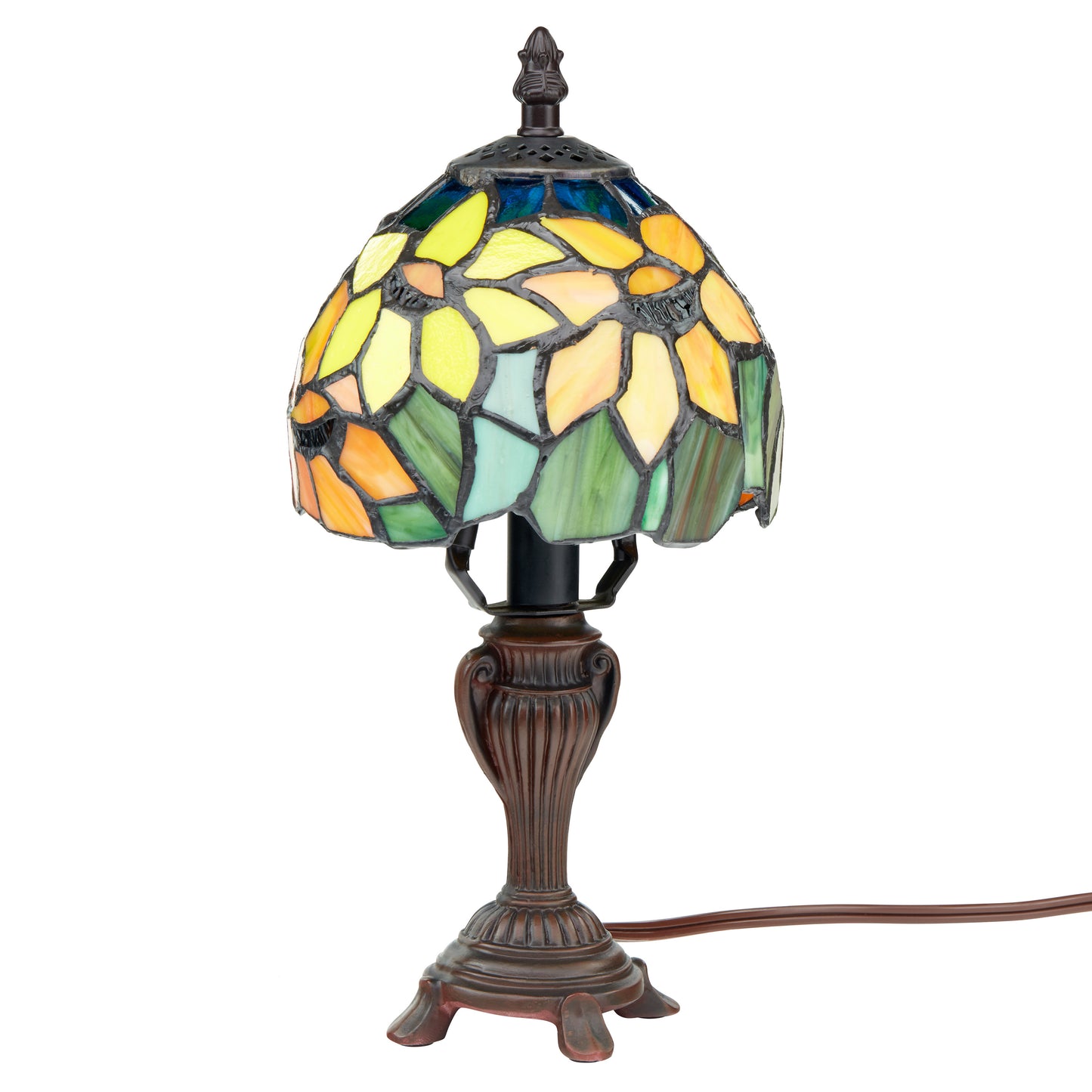 Tiffany-Style Lighting 12" Stained Glass Sunflower Blossoms Accent Table Lamp