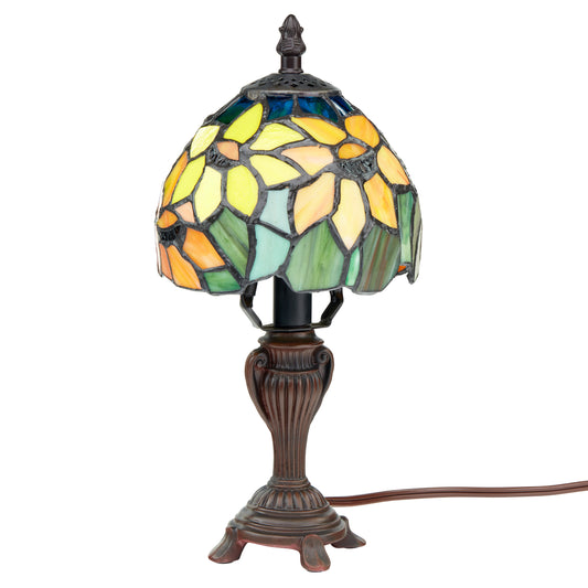 Tiffany-Style Lighting 12" Stained Glass Sunflower Blossoms Accent Table Lamp