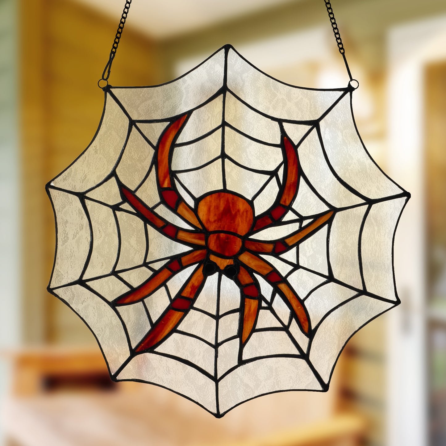 Tiffany-Style Lighting 12" Halloween Spider Web Stained Glass Window Panel