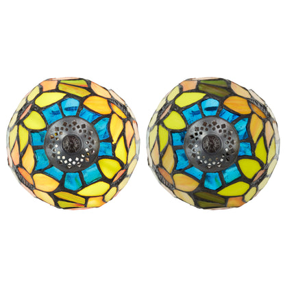 Tiffany-Style Lighting 12" Stained Glass Sunflower Blossoms Accent Table Lamp