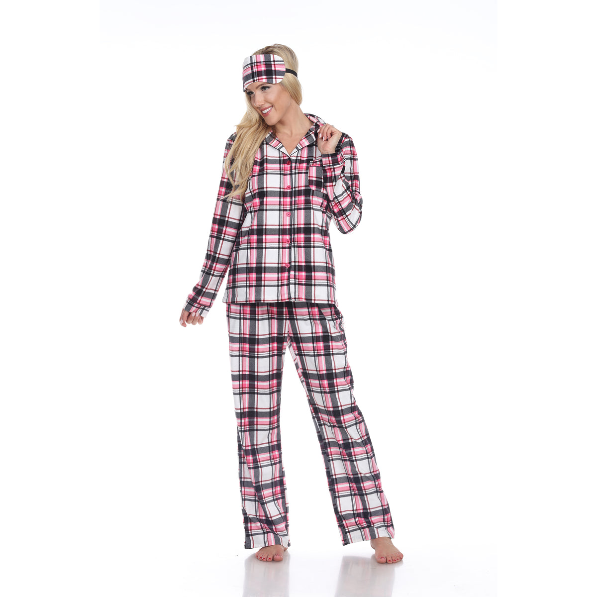 White Mark Women's 3-Piece Plaid Pajama Set
