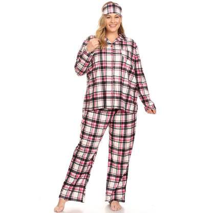 White Mark Women's 3-Piece Plaid Pajama Set