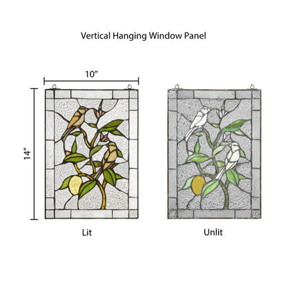 Tiffany-Style Lighting 14"H Birds in a Lemon Tree Stained Glass Decorative Window Panel