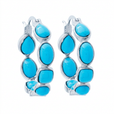 Platinum Plated Multi-Shape Sleeping Beauty Turquoise Hoop Earrings