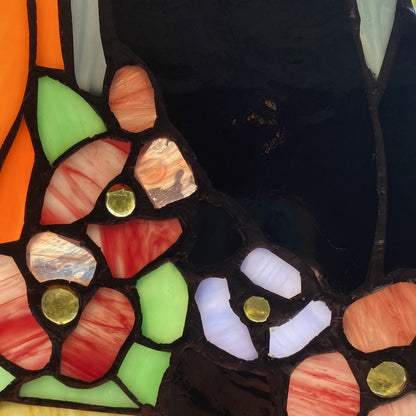 Tiffany-Style Lighting 12.5" Stained Glass Cats in the Garden Window Panel