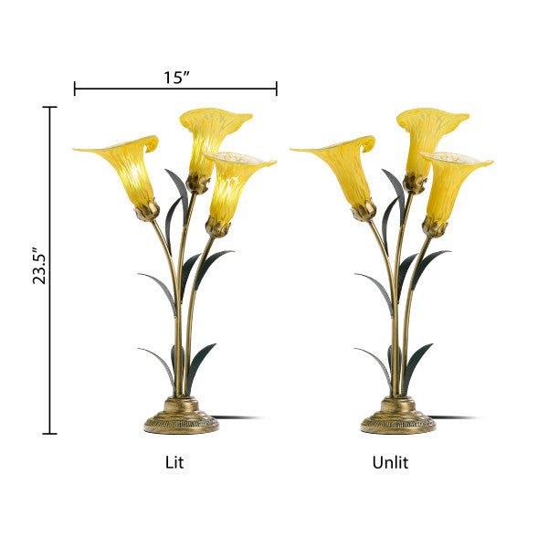 Tiffany-Style Lighting 23.5" Hand Blown Glass 3 Calla Lily Uplight Accent Lamp