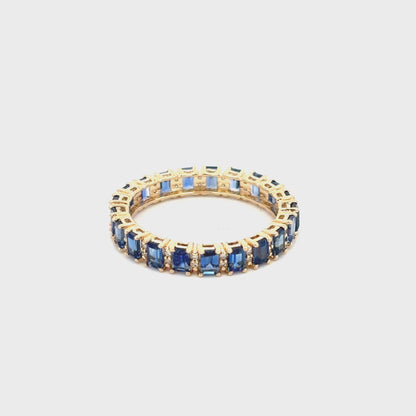 Gilded Lane 14K Gold Baguette Ceylon Blue Sapphire & Diamond Eternity Ring