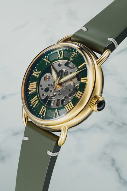 Thomas Earnshaw Men's 40mm Investigator 40 Automatic Skeletonized Dial Leather Strap Watch