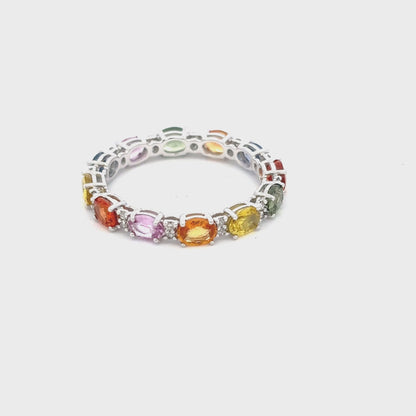 Gilded Lane 14K Gold 4x3mm Multi-Sapphire & Diamond Eternity Band Ring