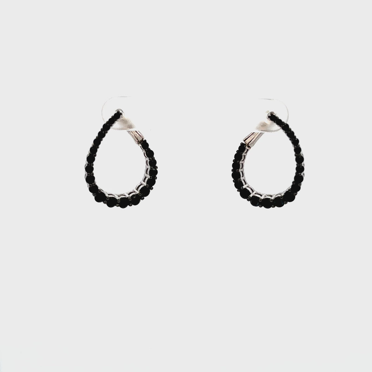 Load video: Gem Treasures Sterling Silver Black Spinel Teardrop Forward-Facing Hoop Earrings