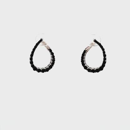 Gem Treasures Sterling Silver Black Spinel Teardrop Forward-Facing Hoop Earrings