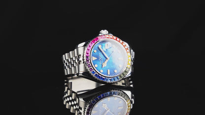 Duxot Men's 40mm Atlantica 40 Rainbow Automatic MOP Dial Crystal Bracelet Watch
