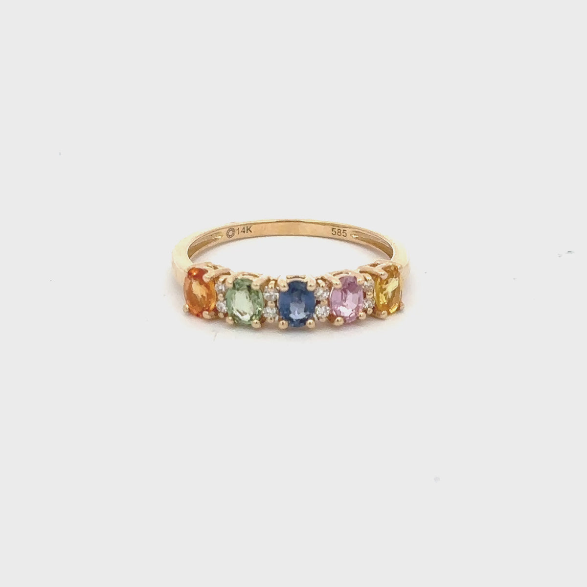 Load video: Gilded Lane 14K Gold 5-Stone Multi-Sapphire &amp; Diamond Band Ring