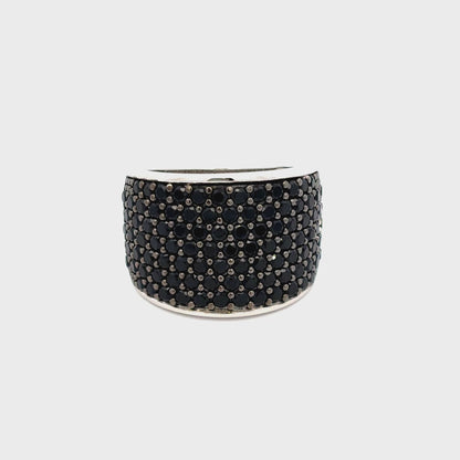 Gem Treasures Sterling Silver Black Spinel Pave Wide Band Ring