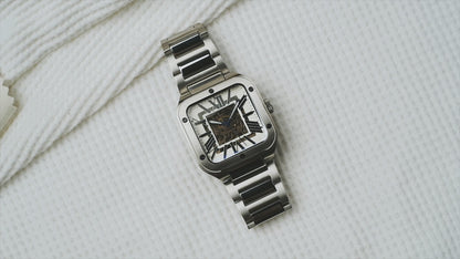 Thomas Earnshaw Men's 36mm Lennox Automatic Skeletonized Square Bracelet Watch