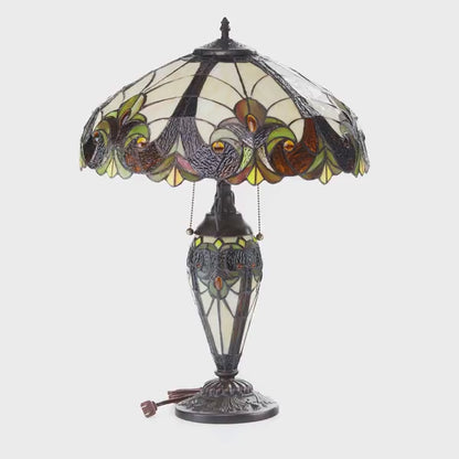 Tiffany-Style Lighting 24.5 Halston Amber Double Lit Stained Glass Urn Table Lamp