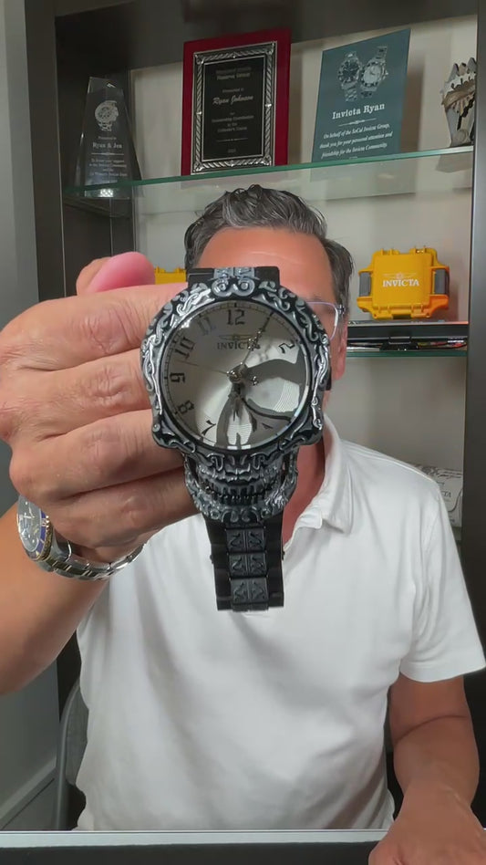 Invicta Men's 50mm Artist Quartz Skull Case Etched Bracelet Watch