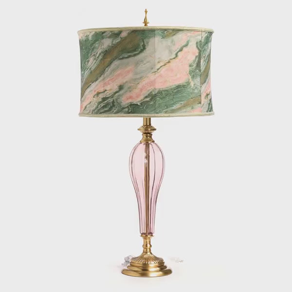 Load video: Tiffany-Style Lighting 33" Romance Drum Shade Geometric Glass Table Lamp