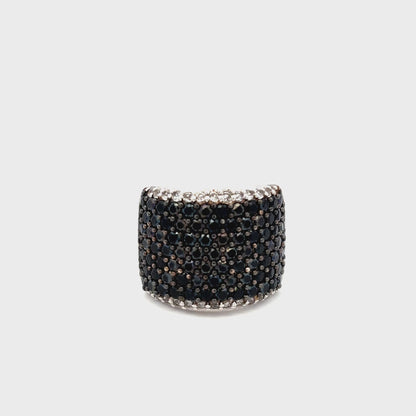 Gem Treasures Sterling Silver Black Spinel Pave Wide Band White Topaz Frame Ring