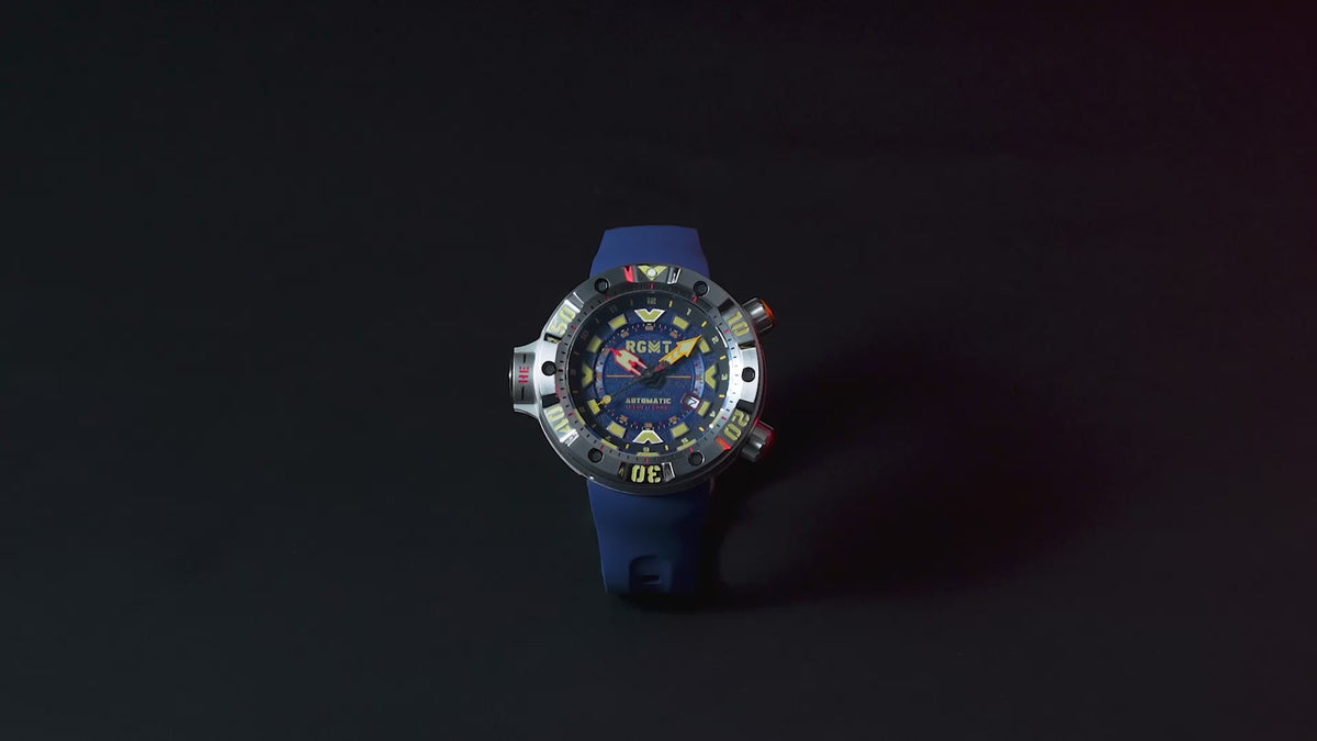 Load video: RGMT Men's 50mm Depth Charge Automatic Silicone Strap Watch
