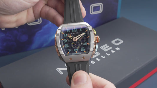 Nubeo Men's 49mm Magellan Retrograde Quartz Chronograph Silicone Strap Watch