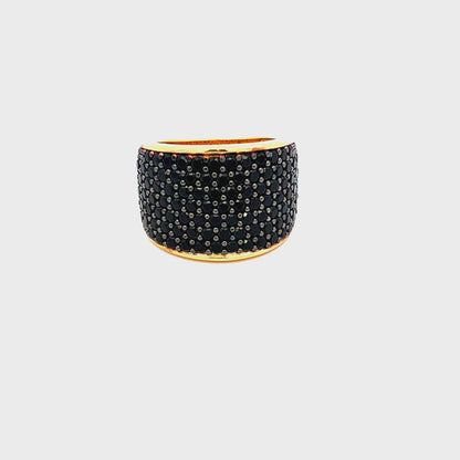 Gem Treasures Sterling Silver Black Spinel Pave Wide Band Ring