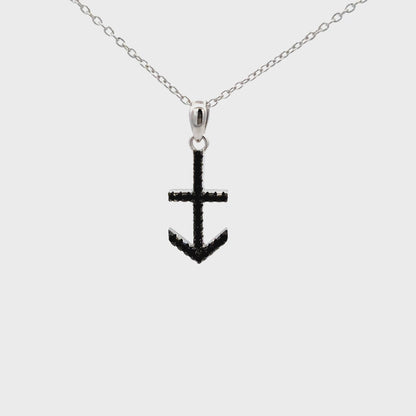 Gem Treasures Sterling Silver Black Spinel Anchor Pendant with Chain