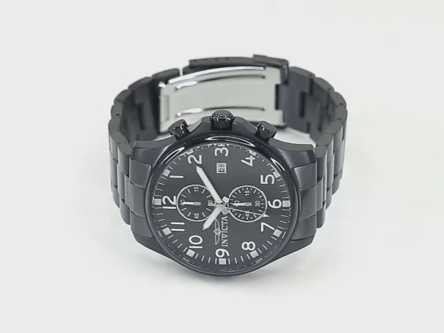 Load video: Invicta Men's 48mm Specialty Quartz Chronograph Black Carbon Fiber Dial Bracelet Watch