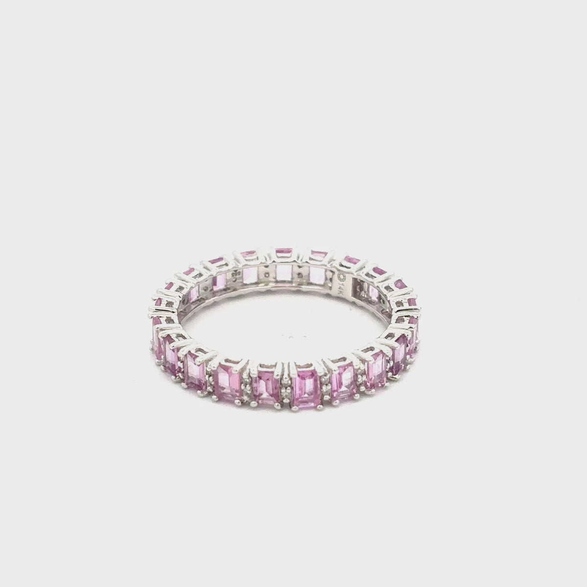 Load video: Gilded Lane 14K Gold Baguette Pink Sapphire &amp; Diamond Eternity Band Ring