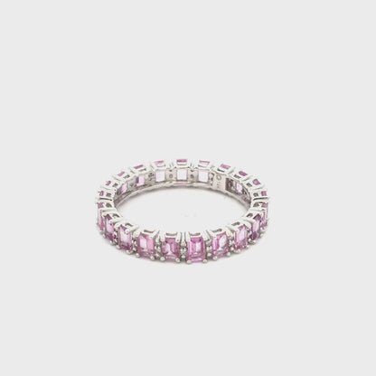 Gilded Lane 14K Gold Baguette Pink Sapphire & Diamond Eternity Band Ring