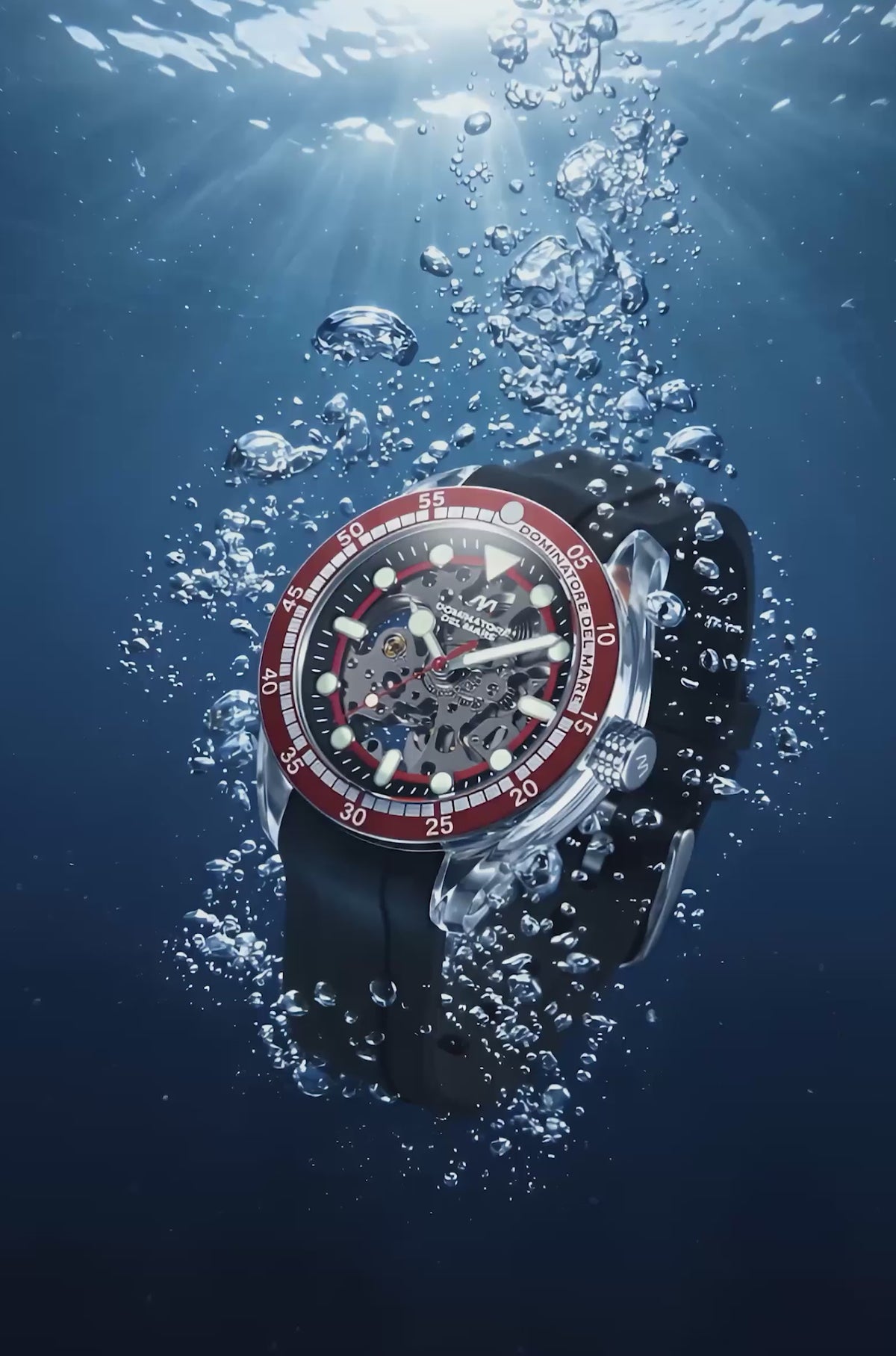Load video: Dominatore Del Mare Men's 42mm Positano Automatic Skeletonized Dial Silicone Strap Watch