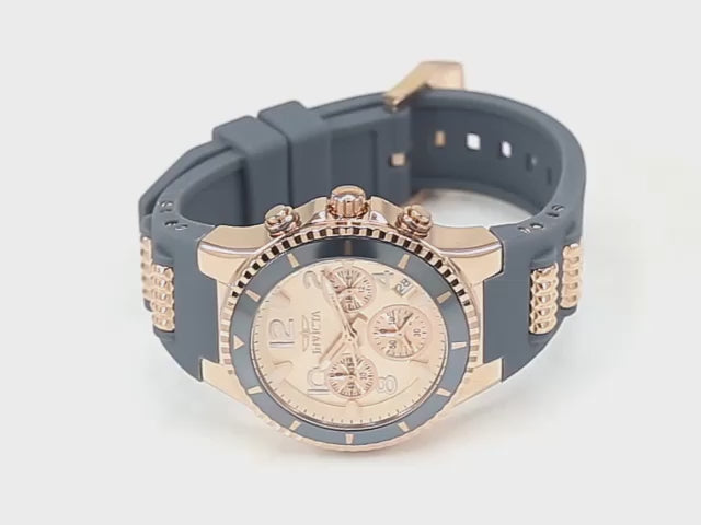 Load video: Invicta Women's 39mm BLU Quartz Chronograph Black Silicone Strap Watch