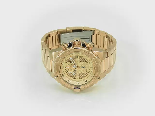 Load video: Invicta Men's 50mm Aviator Quartz Chronograph Goldtone Bracelet Watch