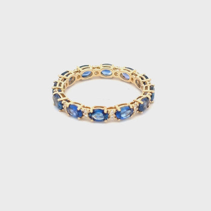 Gilded Lane 14K Gold 4x3mm Ceylon Blue Sapphire & Diamond Eternity Band Ring