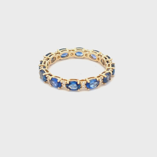 Gilded Lane 14K Gold 4x3mm Ceylon Blue Sapphire & Diamond Eternity Band Ring