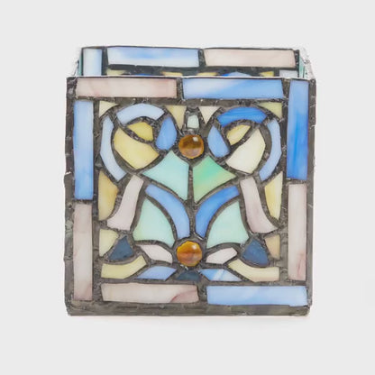 Tiffany-Style Lighting 4.75" Blue Flourishes Stained Glass Candle Holder
