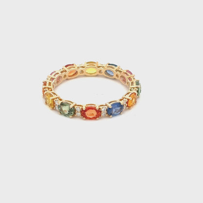 Gilded Lane 14K Gold 4x3mm Multi-Sapphire & Diamond Eternity Band Ring