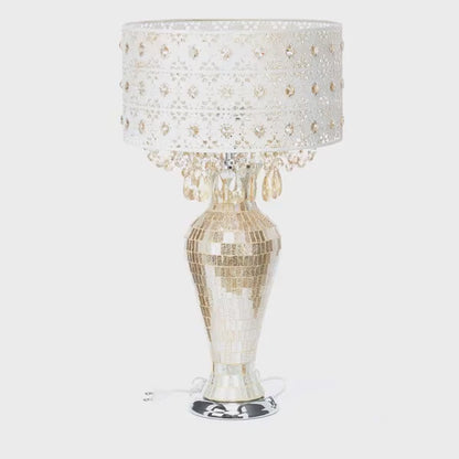 Tiffany-Style Lighting 25" Jeweled Champagne Drum Shade Table Lamp