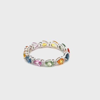 Gilded Lane 14K Gold 4x3mm Pear-Shaped Multi-Sapphire & Diamond Eternity Band Ring
