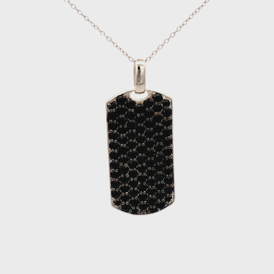 Gem Treasures Sterling Silver Black Spinel Dog Tag Pendant with Chain