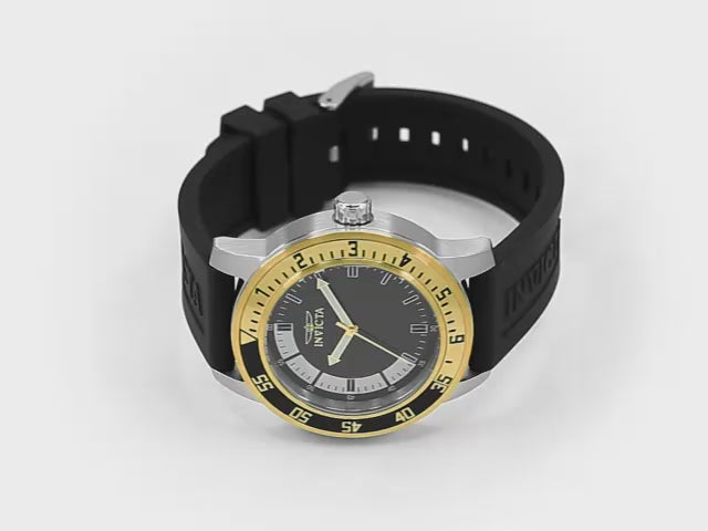 Load video: Invicta Men's 45mm Specialty Quartz Two-Tone Bezel Black Silicone Strap Watch
