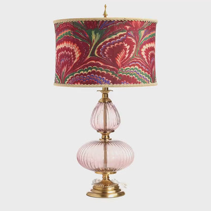 Tiffany-Style Lighting 31.5" Printed Drum Shade Geometric Glass Table Lamp