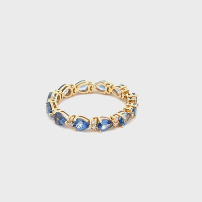 Gilded Lane 14K Gold 4x3mm Pear-Shaped Ceylon Blue Sapphire & Diamond Eternity Band Ring
