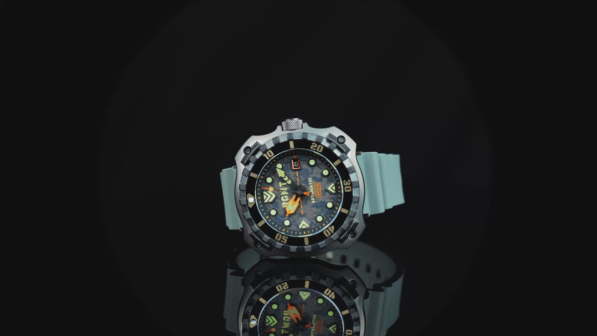 Load video: RGMT Men's 48mm Minesweep Automatic Silicone Strap Watch