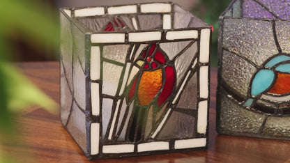 Tiffany-Style Lighting Beautiful Birds Stained Glass Candle Holder Set