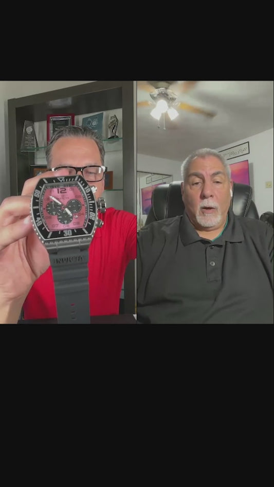 Invicta Men's 51mm Pro Diver Quartz Chronograph Pink Dial Tonneau Silicone Strap Watch