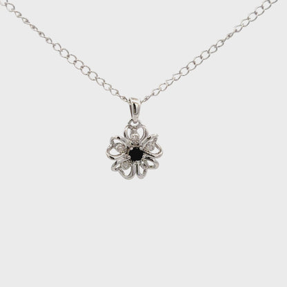 Gem Treasures Sterling Silver Black Spinel Flower Pendant with Chain