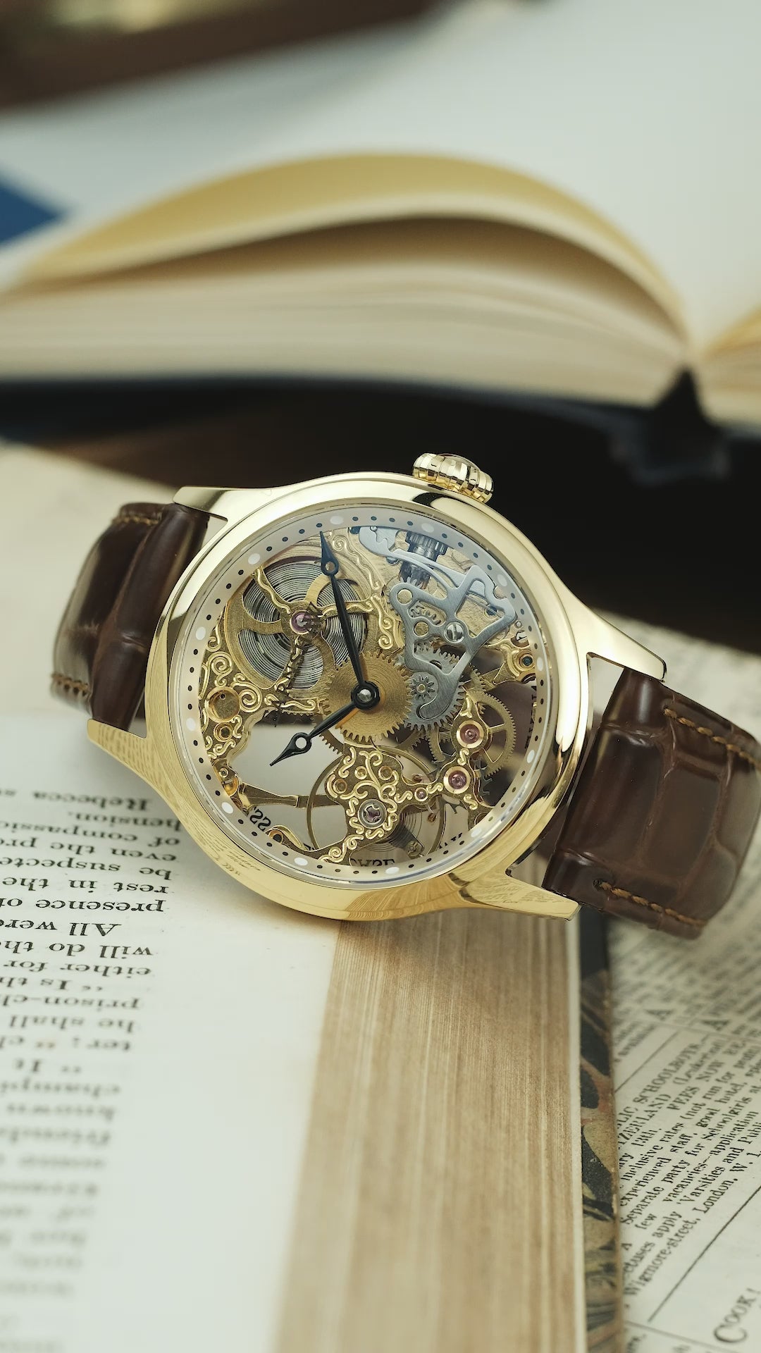 Load video: Thomas Earnshaw Men's 42mm Bauer Mechanical Skeletonized Strap Watch