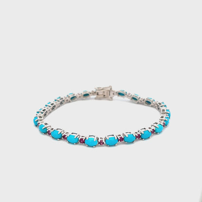 Sterling Silver Sleeping Beauty Turq & Rhodolite Garnet Line Bracelet