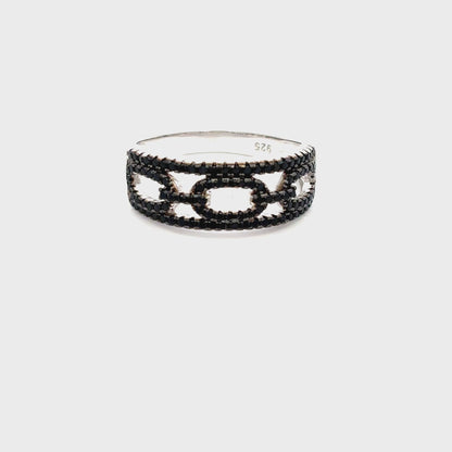 Gem Treasures Sterling Silver Black Spinel Encrusted Link Ring